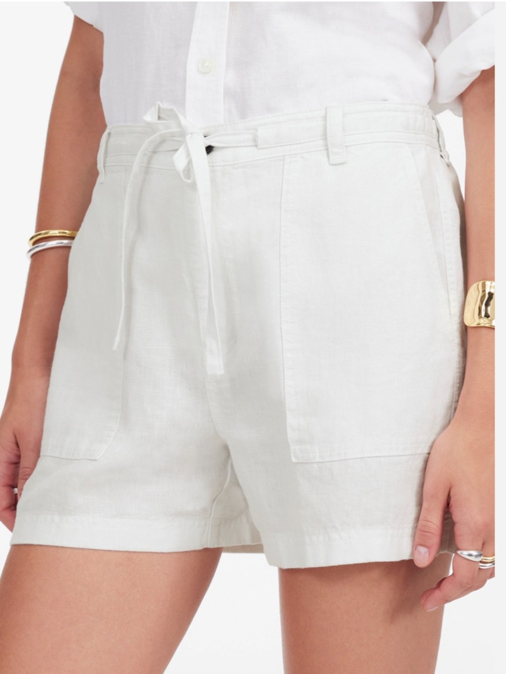 Madewell White Linen Drawstring Shorts